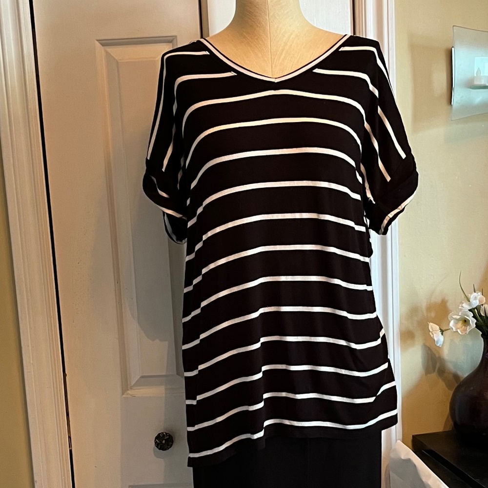 Zenana Premium Black and White Striped Top